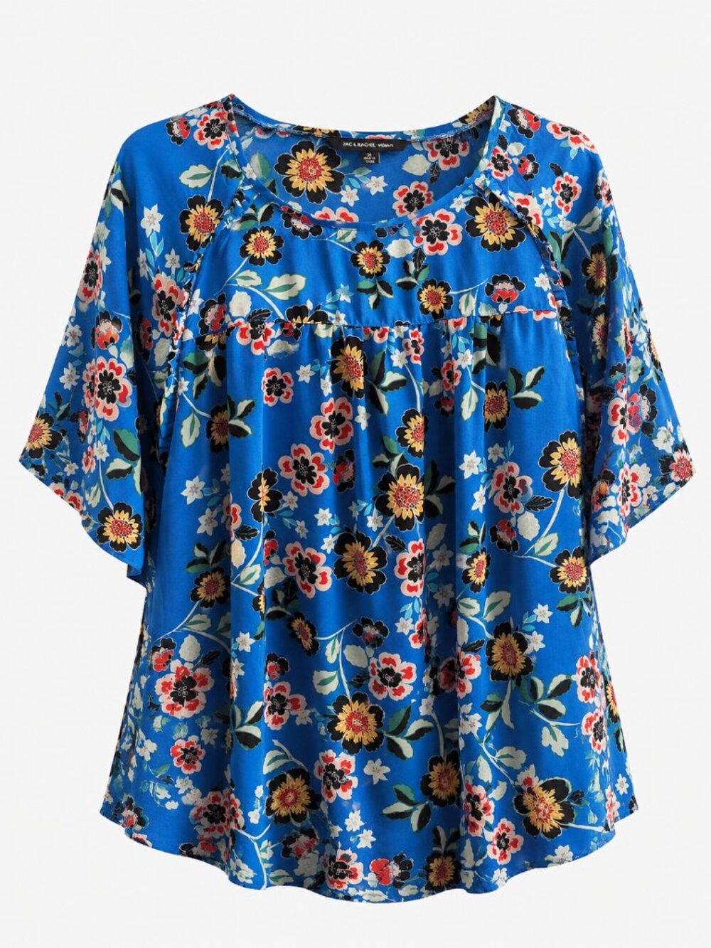 Zac & Rachel Blue Floral Blouse 3X Short Sleeve Ruffle Detail Top